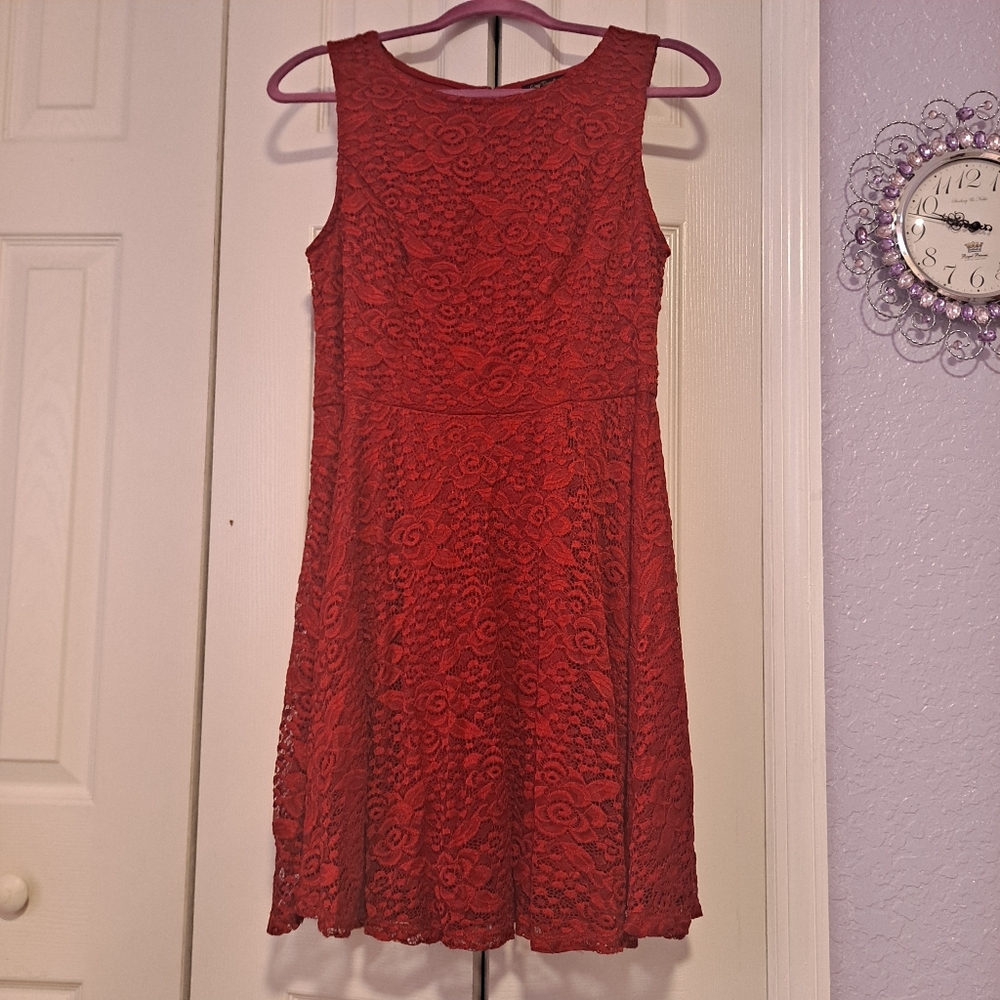 Red floral print dress